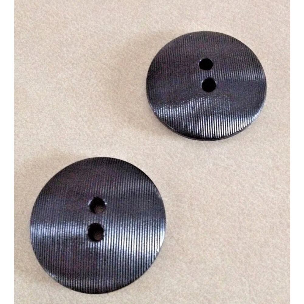 Vintage Art Deco Mid Century Black Plastic Fine Textured Two Hole Buttons 2.75cm